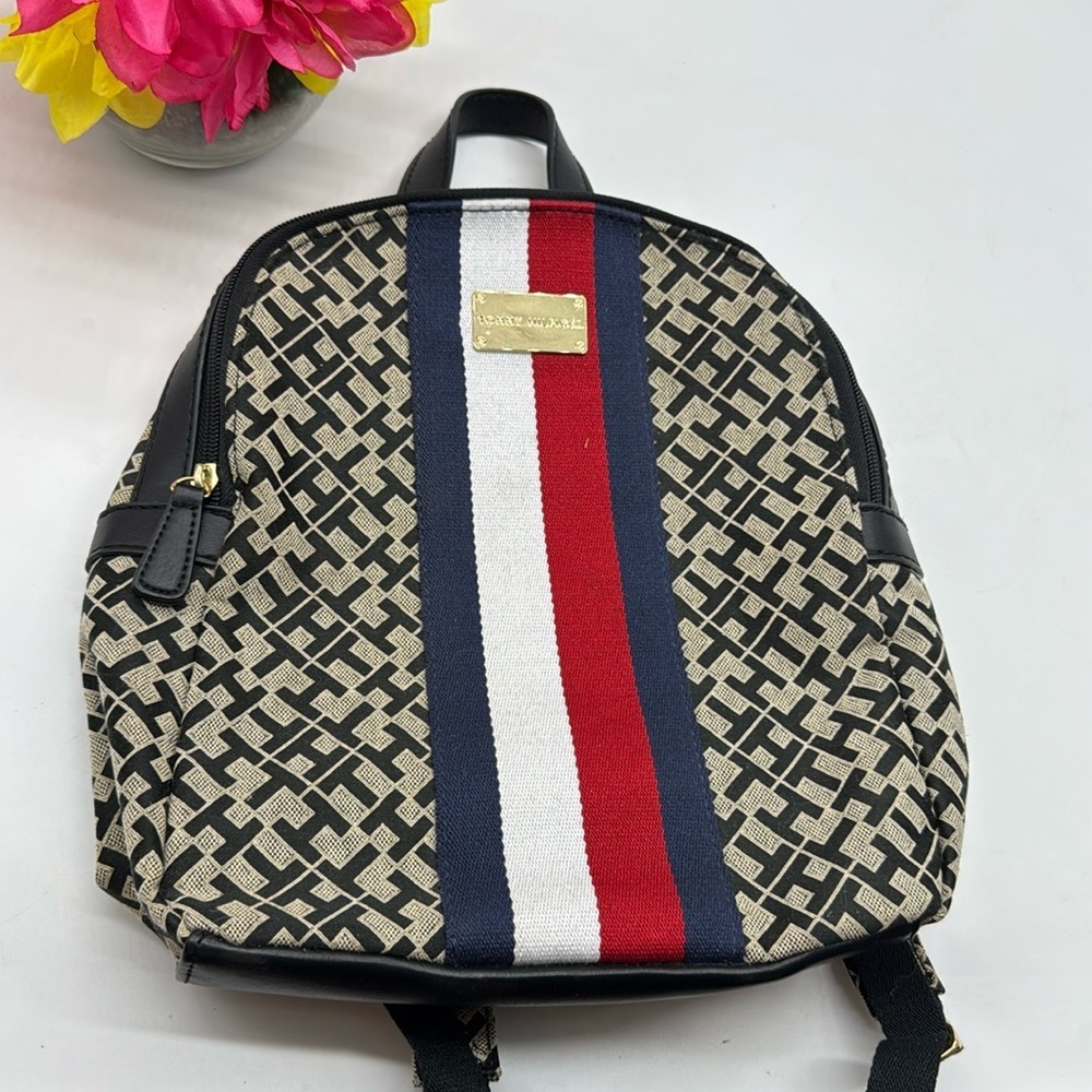Tommy Hilfiger Black Red Blue Logo Backpack TOT7237